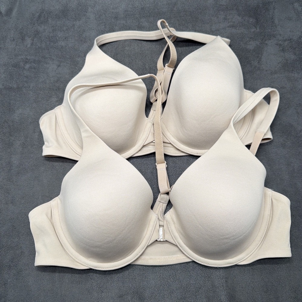 Body by Victoria Front Close Racerback Underwire Bra Beige Size 36B X2